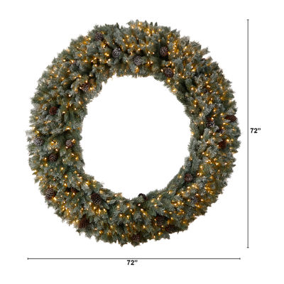 Nearly Natural 72in. Faux Pine Pinecones Pre-Lit Wreath