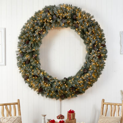 Nearly Natural 72in. Faux Pine Pinecones Pre-Lit Wreath
