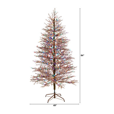 Nearly Natural Frosted Berry Twig Faux 7 Foot Pre-Lit Christmas Tree