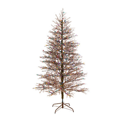 Nearly Natural Frosted Berry Twig Faux 7 Foot Pre-Lit Christmas Tree