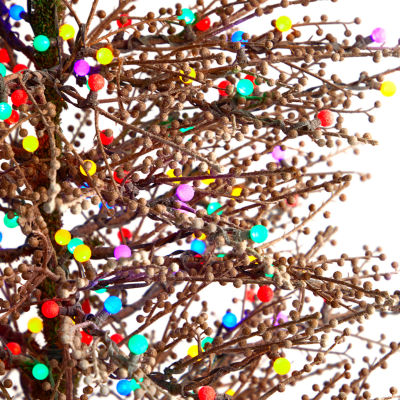 Nearly Natural Frosted Berry Twig Faux 7 Foot Pre-Lit Christmas Tree