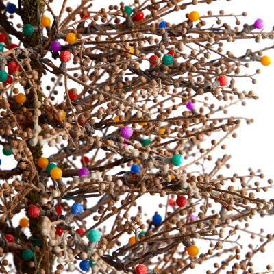 Nearly Natural Frosted Berry Twig Faux 7 Foot Pre-Lit Christmas Tree