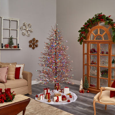 Nearly Natural Frosted Berry Twig Faux 7 Foot Pre-Lit Christmas Tree