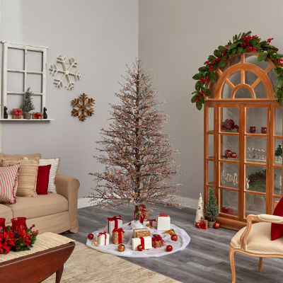 Nearly Natural Frosted Berry Twig Faux 7 Foot Pre-Lit Christmas Tree