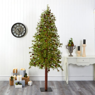 Nearly Natural Wyomingfaux 8 Foot Pre-Lit Pine Christmas Tree