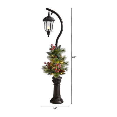 Nearly Natural 5ft. Decorated Lamp Post Faux Greenery Christmas Tabletop Decor