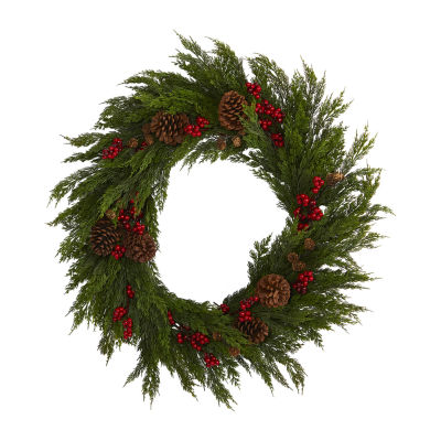 Nearly Natural 32in. Faux Cypress Indoor Christmas Wreath