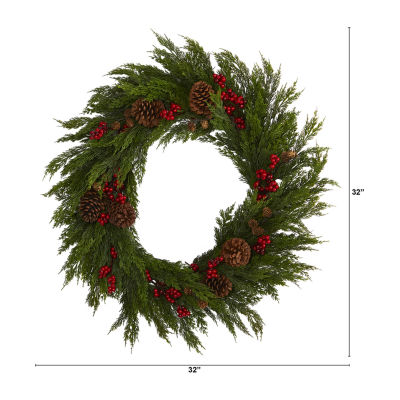 Nearly Natural 32in. Faux Cypress Indoor Christmas Wreath