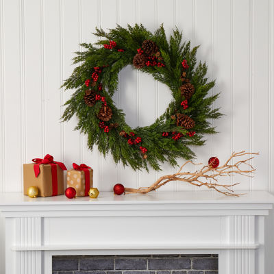 Nearly Natural 32in. Faux Cypress Indoor Christmas Wreath