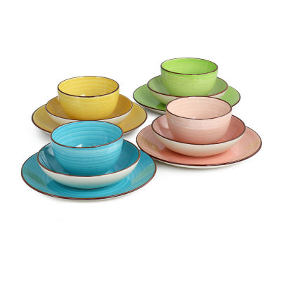 Elama Hudson 12-pc. Double Bowl Stoneware Dinnerware Set