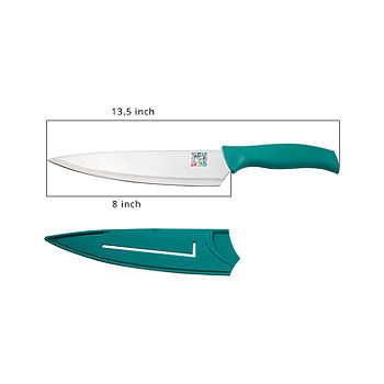 CORE KITCHEN SET OF 6 PASTEL COLOR STEAK KNIVES AND WOOD BLOCK
