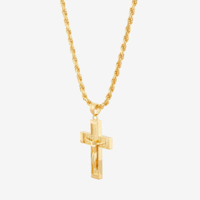 18K Gold Over Silver Crucifix Pendant Necklace