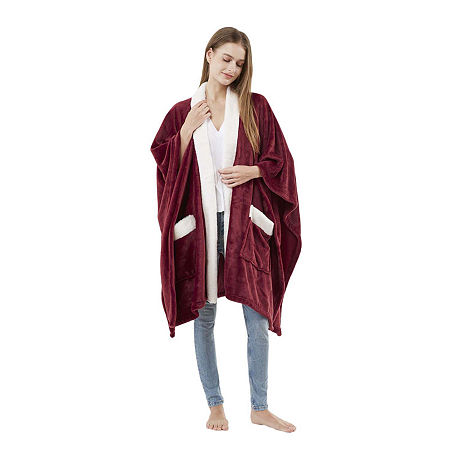 True North By Sleep Philosophy Plush Midweight Wearable Throw Wrap, One Size, Red