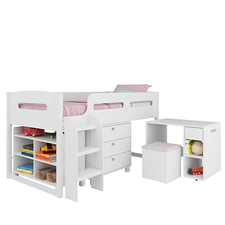 Madison 5 Pc All-In-One Loft Bed, One Size, White