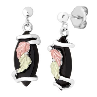 Landstroms Black Hills Gold Genuine Onyx Gold Sterling Silver Drop Earrings