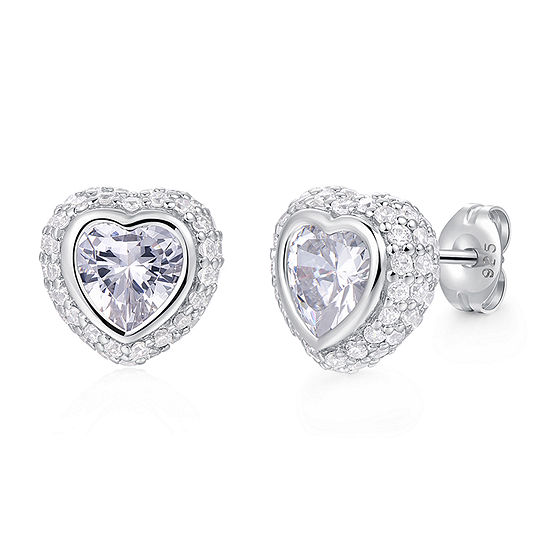 3 1/4 Ct. T.w. Cubic Zirconia Platinum Over Silver 9.8mm Heart Stud Earrings
