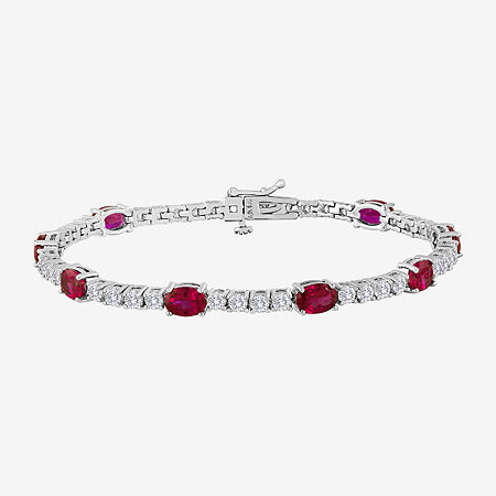 Gemstone Pure Silver Over Brass Tennis Bracelet, One Size, Ruby