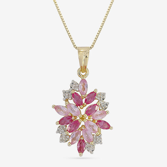14K Gold over Silver Lab-Created Ruby and Pink & White Lab-Created Sapphire Flower Pendant Necklace