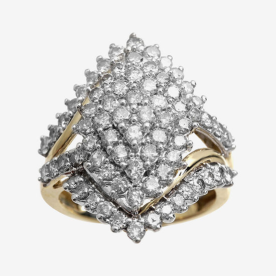 2 CT. T.W. Genuine Diamond 10K Yellow Gold Marquise-Shape Cocktail Cluster Ring