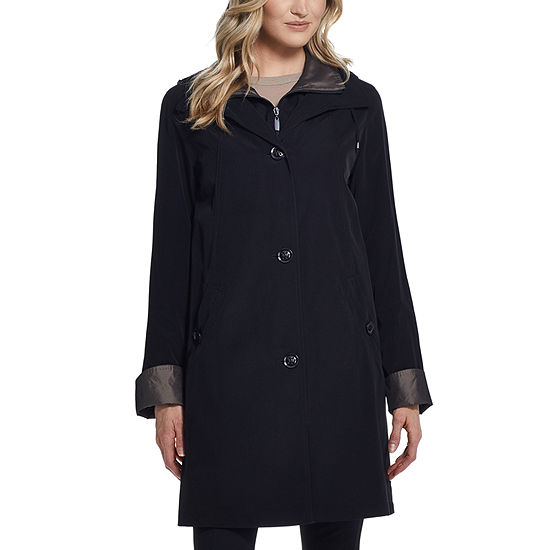 Miss Gallery Womens Water Resistant Removable Hood Midweight Raincoat ...