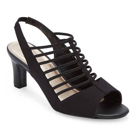 east 5th Womens Neville Round Peep Toe Block Heel Pumps, 9 Medium, Black