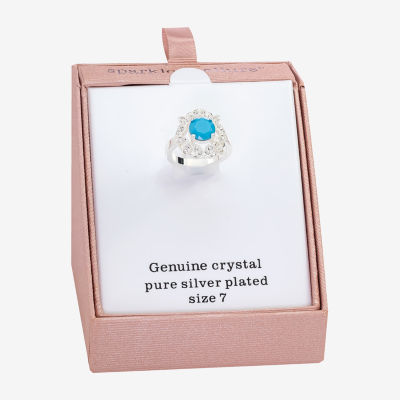 Sparkle Allure Womens Blue Crystal Pure Silver Over Brass Round Cocktail Ring