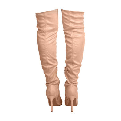 Qupid Womens Rising Flared Heel Over the Knee Boots