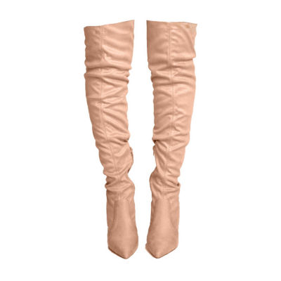 Qupid Womens Rising Flared Heel Over the Knee Boots