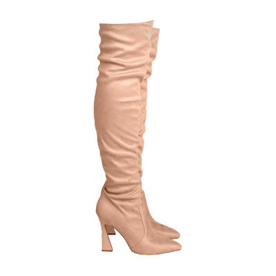 Qupid Womens Rising Flared Heel Over the Knee Boots