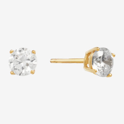 Silver Treasures Cubic Zirconia 14K Gold Over Silver 4.8mm Round Stud Earrings