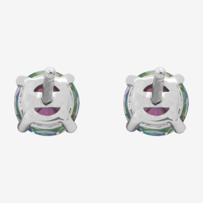 Silver Treasures Multi Color Cubic Zirconia Sterling Silver 4.8mm Round Stud Earrings