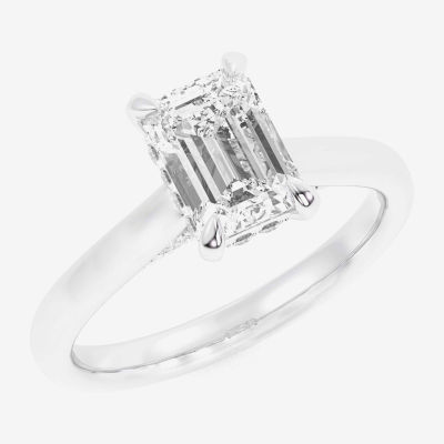 (G-H / SI1-SI2) Womens 2 1/5 CT. T.W. Lab Grown White Diamond 14K Gold Emerald Solitaire Engagement Ring