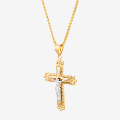 Crucifix Mens 10K Gold Cross Pendant Necklace