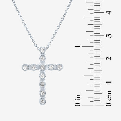 Womens 1/ CT. T.W. Mined White Diamond Sterling Silver Cross Pendant Necklace