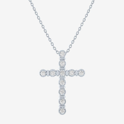 Womens 1/ CT. T.W. Mined White Diamond Sterling Silver Cross Pendant Necklace