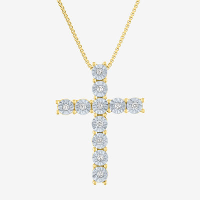 Womens 1/10 CT. T.W. Natural White Diamond Sterling Silver Cross Pendant Necklace