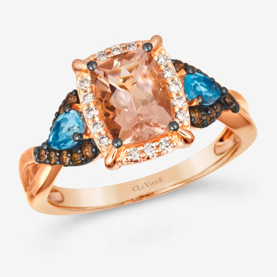 Le Vian® Ring featuring 1 CT. Peach Morganite™ 1/3 Sea Blue Aquamarine® 1/5 Chocolate Diamonds® 1/10 Nude Diamonds™ set 14K Strawberry Gold®