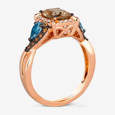 Le Vian® Ring featuring 1 cts. Peach Morganite™, 1/3 Sea Blue Aquamarine®, 1/5 Chocolate Diamonds® , 1/10 Nude Diamonds™  set 14K Strawberry Gold®