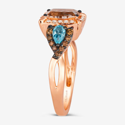 Le Vian® Ring featuring 1 cts. Peach Morganite™, 1/3 Sea Blue Aquamarine®, 1/5 Chocolate Diamonds® , 1/10 Nude Diamonds™  set 14K Strawberry Gold®