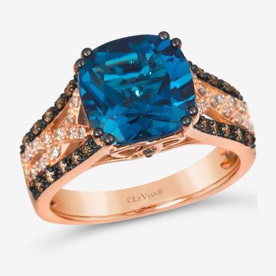 Le Vian® Ring featuring 4 1/2 cts. Deep Sea Blue Topaz™, 1/6 Chocolate Diamonds® , Nude Diamonds™  set 14K Strawberry Gold®