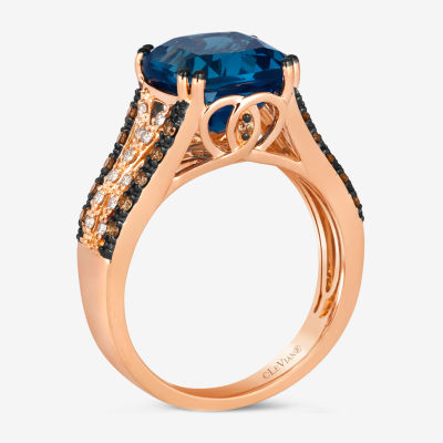 Le Vian® Ring featuring 4 1/2 CT. Deep Sea Blue Topaz™ 1/6 Chocolate Diamonds® Nude Diamonds™ set 14K Strawberry Gold®