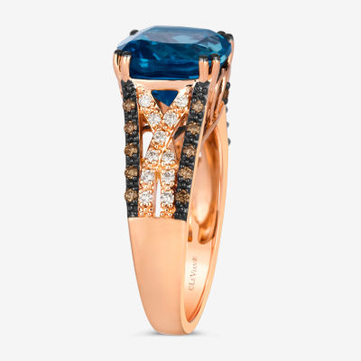 Le Vian® Ring featuring 4 1/2 CT. Deep Sea Blue Topaz™ 1/6 Chocolate Diamonds® Nude Diamonds™ set 14K Strawberry Gold®