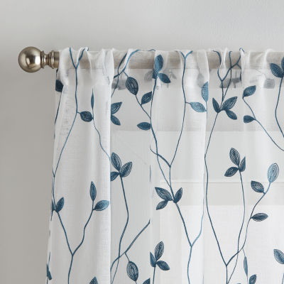 CHF Botanical Embroidery Rod Pocket Embroidered Sheer Set of 2 Curtain Panels