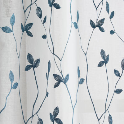 CHF Botanical Embroidery Rod Pocket Embroidered Sheer Set of 2 Curtain Panels