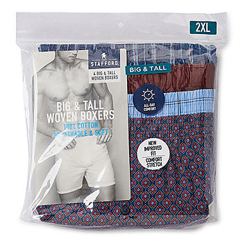 Stafford Woven Big and Tall Mens 4 Pack Boxers