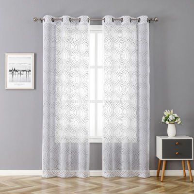 Regal Home Willa Embroidered Sheer Grommet Top Set of 2 Curtain Panel