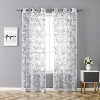 Regal Home Willa Embroidered Sheer Grommet Top Set Of 2 Curtain Panel Jcpenney