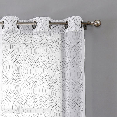Regal Home Willa Embroidered Sheer Grommet Top Set of 2 Curtain Panel