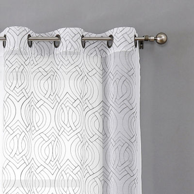 Regal Home Willa Grommet Top Embroidered Sheer Set of 2 Curtain Panels