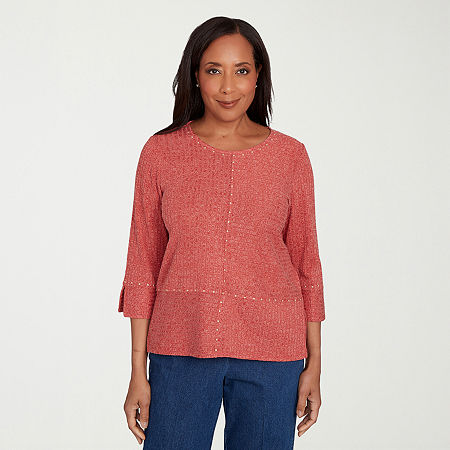 Alfred Dunner Sunset Canyon Womens Crew Neck 3/4 Sleeve T-shirt In Red